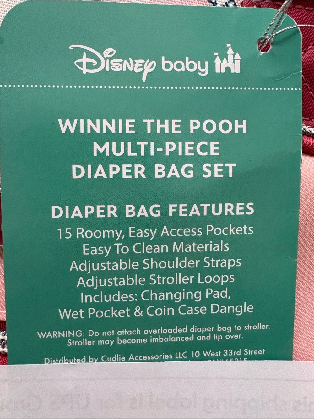 Winnie the Pooh Disney Baby Multi-Piece Diaper Bag Baby Bag Set Pink Leaves NWT - Picture 15 of 15
